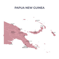 Map of PAPUA NEW GUINEA with Regions Borders and Famous Cities