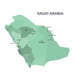 Map of SAUDI ARABIA with Regions Borders and Famous Cities