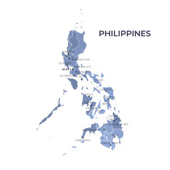 Naklejka premium Map of PHILIPPINES with Regions Borders and Famous Cities