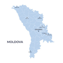 Map of MOLDOVA with Regions Borders and Famous Cities