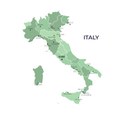 Fototapeta premium Map of ITALY with Regions Borders and Famous Cities