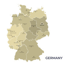 Map of GERMANY with Regions Borders and Famous Cities