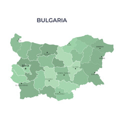 Obraz premium Map of BULGARIA with Regions Borders and Famous Cities
