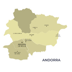 Map of ANDORRA with Regions Borders and Famous Cities