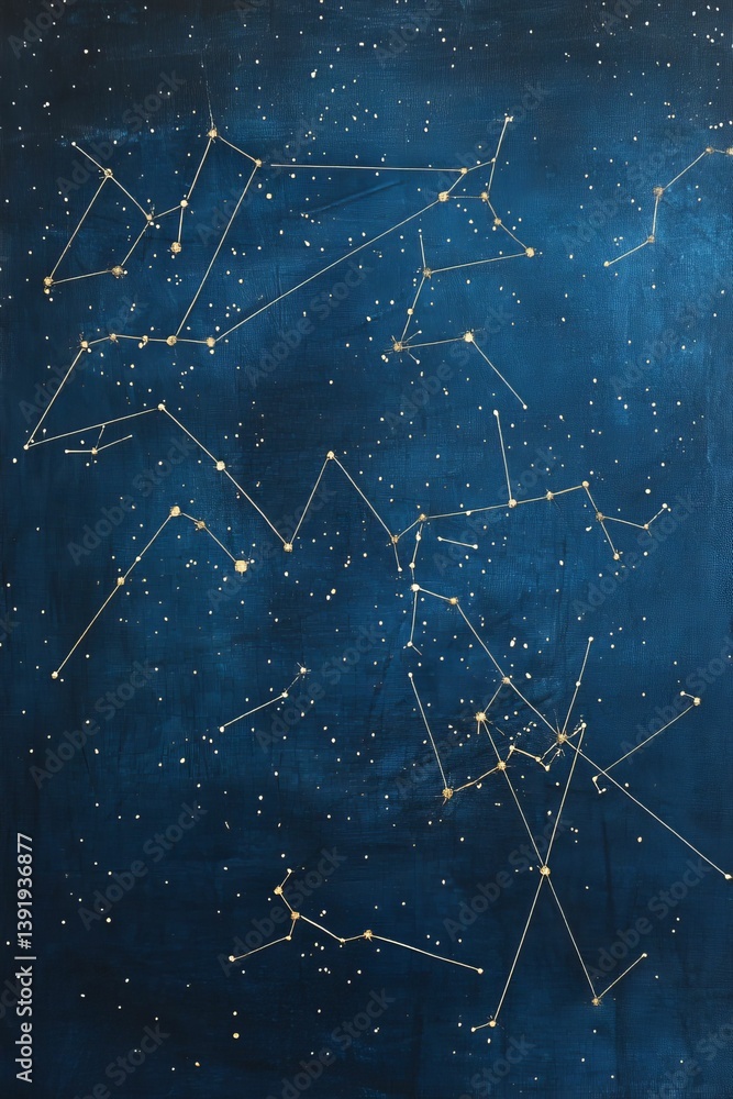 Poster abstract blue background with connected dots and lines resembling constellations.