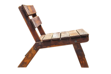 Rustic wooden chair handcrafted charm aged wood simple design minimalist aesthetic side view light isolated on transparent background