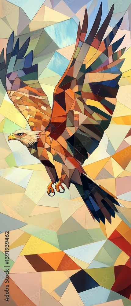 Aufkleber geometric eagle illustration with colorful triangles arranged in a dynamic flying pose.