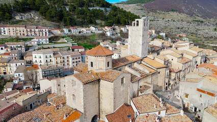 Castel del Monte, Abruzzo, Italy. Aerial drone view
