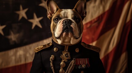 Proud French Bulldog in Military Uniform