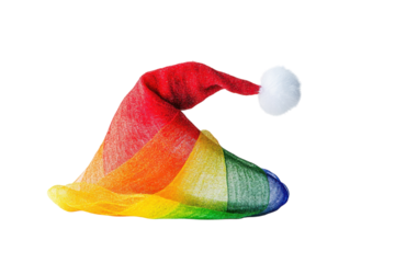 Rainbow Pride Santa Hat Festive LGBTQ Holiday Spirit in vibrant colors against a clean white isolated on transparent background
