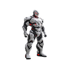 Futuristic White and Black Armored Robot, Powerful Cyborg Soldier, Sci-Fi Character Render