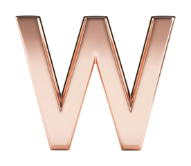 Rose gold letter W elegantly rendered against bright white background. AI Generated