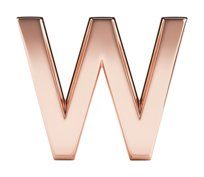 Rose gold letter W elegantly rendered against bright white background. AI Generated