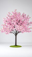 Fototapeta premium A stunningly detailed image showcases a delicate pink cherry blossom tree in full bloom against a soft white background, perfect for sp themed designs and projects needing a