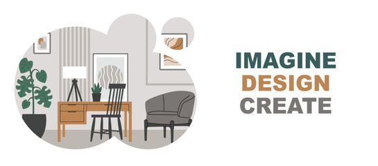 Banner interior design,home decor.A template with a space for the text.Flat vector illustration.