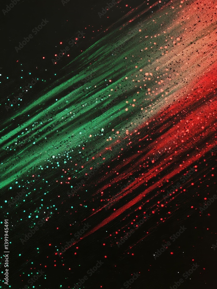 Poster abstract background with streaks of green and red color on a dark surface.