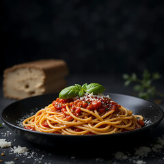 pasta dish, spaghetti with pesto sauce
