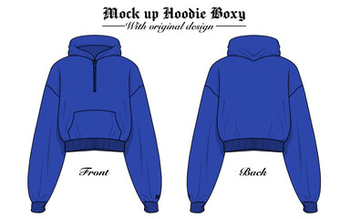 Premium Vector Design Mock up Blue Hoodie Zipper Crop top. Color can be change.