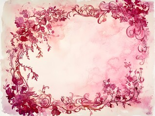 Soft and Blended Watercolor Edges in Pink, Red, and Natural Hues for Elegant Visual Designs, pink floral background
