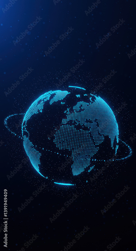 Poster digital earth: glowing blue globe of connection & global network | data visualization & tech concept