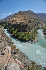 Confluence of the two rivers Chu and Chon-Kemin into one. Kyrgyzstan travel destination