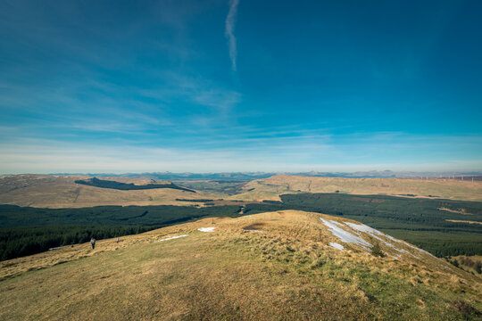 Panoramic View from Meikle Bin Summit, Over the Campsie Fells and Trossachs Mountains, Scotland