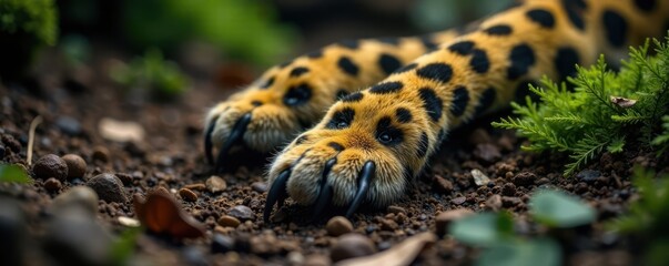 Obraz premium Leopard paw print on forest ground, footprint, animal