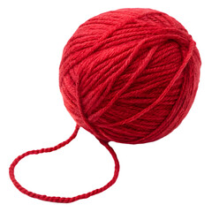 Vibrant Red Yarn Ball &ndash; Soft Wool Thread Crafting Material Close-Up on White Background

