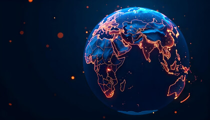 Naklejka premium Stunning digital illustration of planet earth highlighting illuminated continents, perfect for tech visuals.