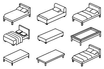 Bed line art illustrating comfort and peaceful atmosphere for interiors.eps
