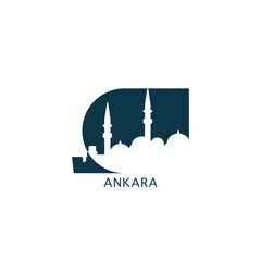 Ankara vector icon with skyline, panoramic view, city shape. Turkey landmarks logo concept. Blue flat isolated graphic, badge