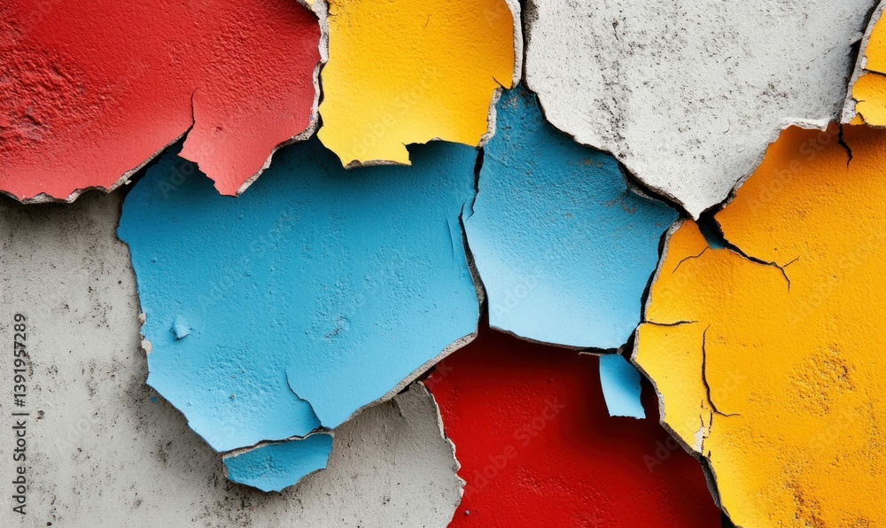 Poster vibrant layers of peeling paint create an abstract and textured pattern on an old concrete wall.