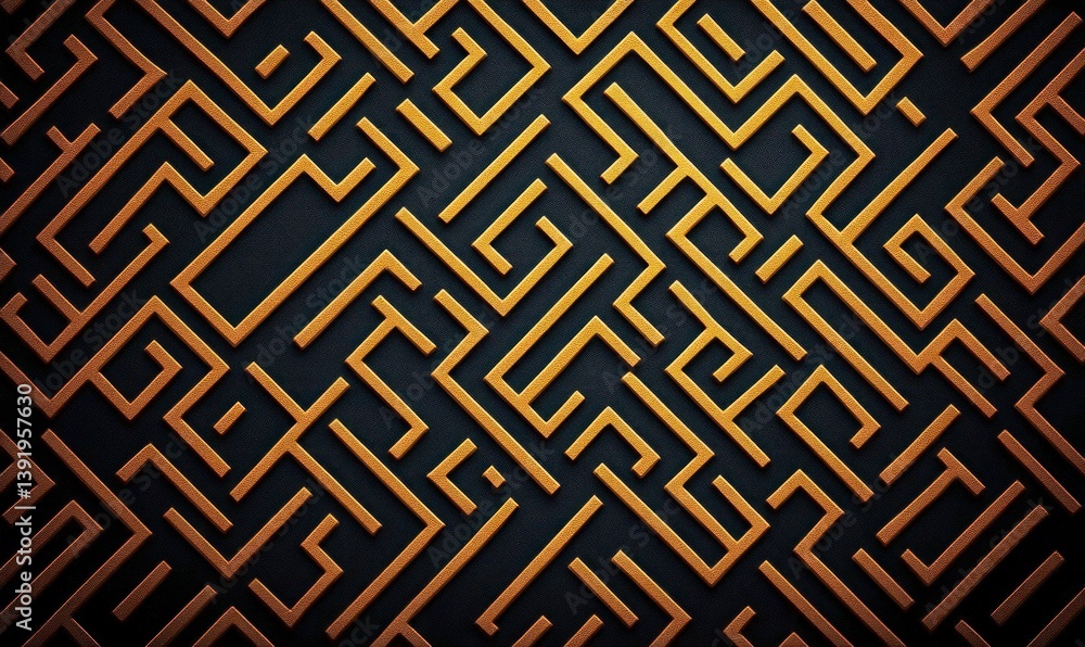 Poster intricate golden maze pattern over a textured dark background creates a captivating design element.