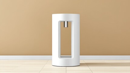 White Cylindrical Water Dispenser on Light Wood Floor