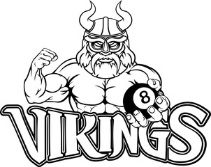 Viking Pool 8 Ball Billiards Mascot Cartoon