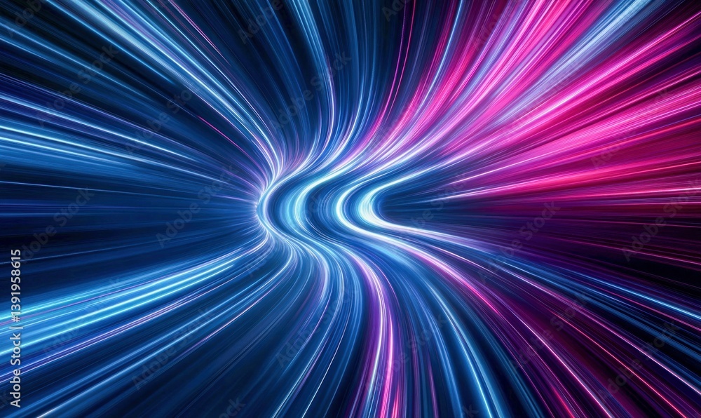 Poster light streams through a wormhole, with converging lines of blue and pink creating a vibrant abstract