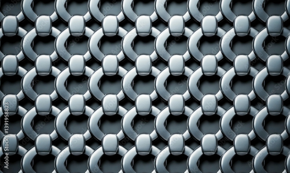 Aufkleber a close-up shows an interlocking pattern of shiny silver metal rings, creating a chainmail texture.