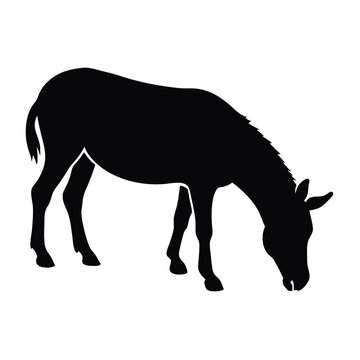 recommend clip art: A black vector silhouette of a grazing donkey 
