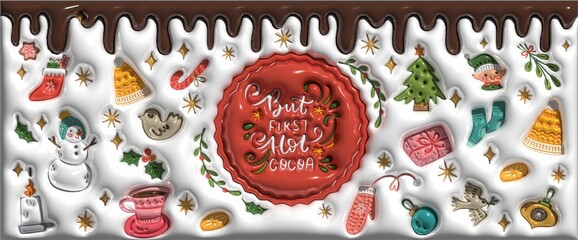 Festive Seasonal Illustrations with Cocoa, Snowman, and Ornaments