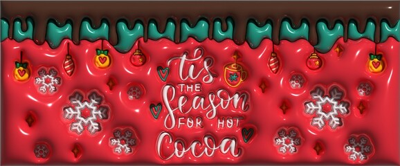 Festive Hot Cocoa Background with Colorful Decor and Snowflakes