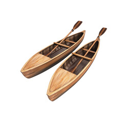 Two Wooden Canoes with Oars Ready for a Lake Adventure