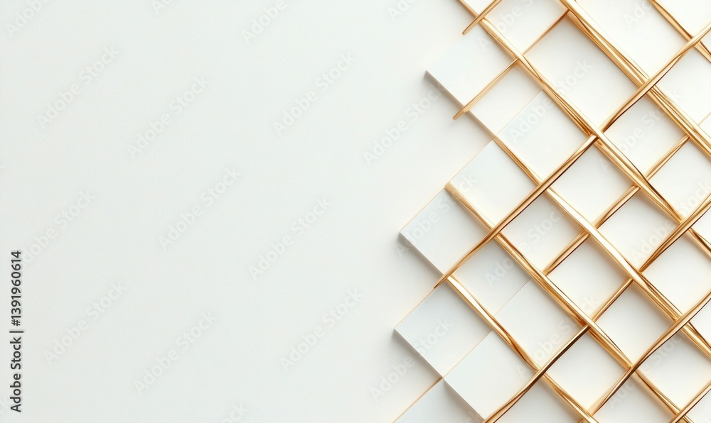 Poster sophisticated geometric background featuring white squares with golden lines creating a luxurious pa