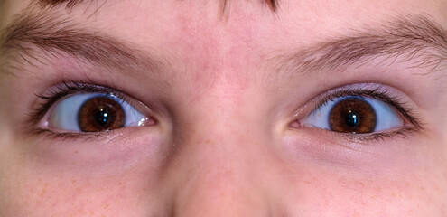 angry eyes of a boy looking at the camera. close-up part of the face
