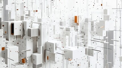 Abstract white geometric shapes.  Architectural 3D design