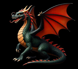 Fototapeta premium Majestic Dragon with Open Wings Soaring on Dark Black Background for Epic Fantasy and Mythical Creature Concept Art