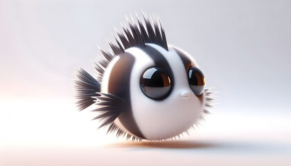 Fototapeta premium A cute baby Banggai cardinalfish in 3D with black-white stripes and large eyes isolated on white