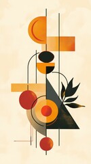 Abstract geometric shapes in orange black and beige create a modern art composition.