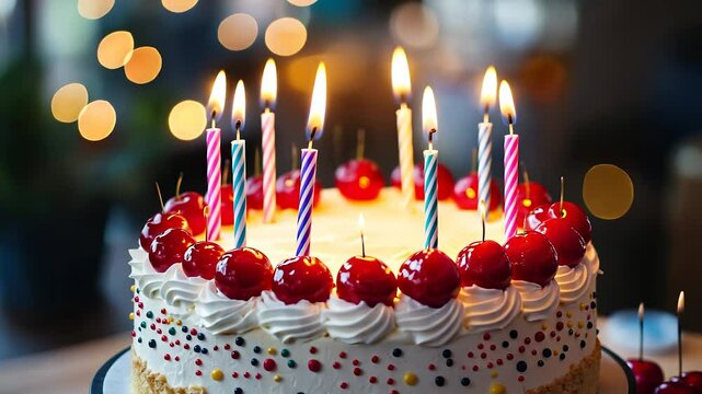 Birthday cake with candles. Birthday party for a girl with a big heart. A cake with candles on it. Cake with candles for a lifestyle birthday.