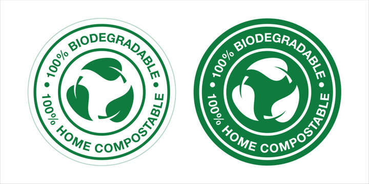 Biodegradable Home Compostable Round label icon For Product Label Green Standard Vector