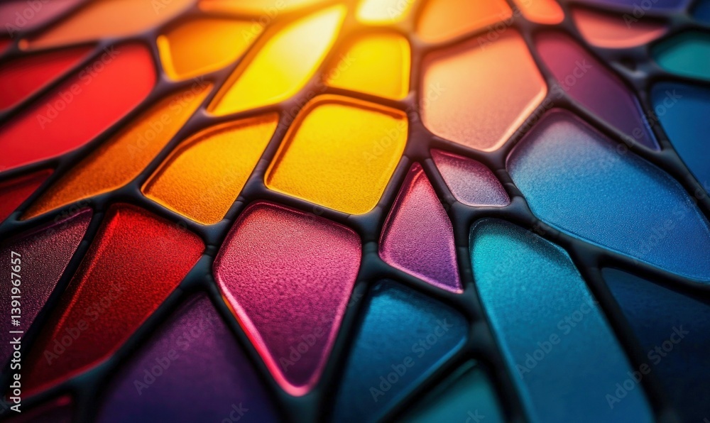 Aufkleber a vibrant stained glass surface bursts with color and texture, displaying an array of geometric shap
